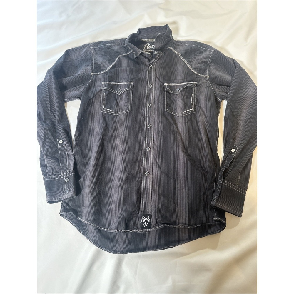 Wrangler Rock 47 Shirt Men L Black Geometric Pearl Snap Western Cowboy Stitched